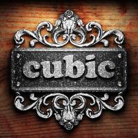 cubic word of iron on wooden background photo