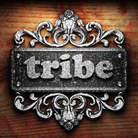 tribe word of iron on wooden background photo