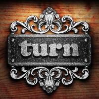 turn word of iron on wooden background photo