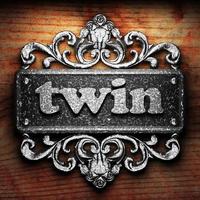 twin word of iron on wooden background photo