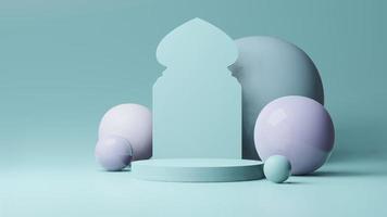 Step Stage Podium Stage backdrop with Arabic arch . 3d rendering photo