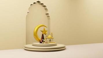 Crescent moon and stars golden with Mosque Islamic symbol 3D rendering photo