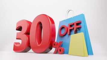 30  percent symbol with shopping bag , 3D render isolated background photo