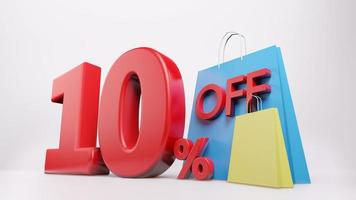 10  percent symbol with shopping bag , 3D render isolated background photo