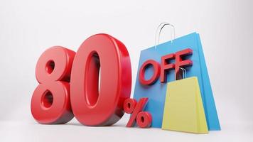 80  percent symbol with shopping bag , 3D render isolated background photo