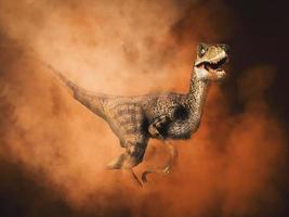 dinosaurio velociraptor sobre fondo de humo