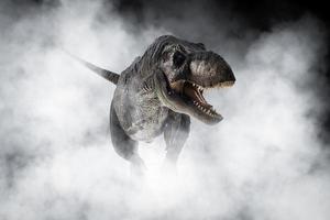 tiranosaurio t-rex, dinosaurio sobre fondo de humo foto