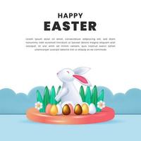 Happy easter with cute bunny rabbit and egg on the podium stage for greeting card social media template vector