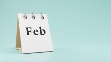 febrero en la representación 3d del calendario de escritorio de papel foto