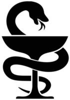 una serpiente negra y la copa que es el símbolo de la farmacia vector