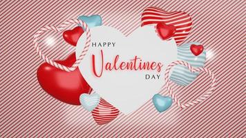 Valentines day with red and pink hearts, Valentine's day concept , 3D rendering photo