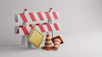 Traffic cones road cones  and road sign 3d rendering photo