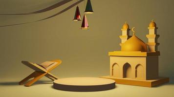 Quran or koran and mosque Islamic  celebration eid al adha or hajj 3D illustration. 3D rendering photo