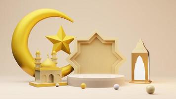 Crescent moon and stars golden with Mosque Islamic symbol 3D rendering photo