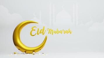 símbolo de la luna creciente del islam con el alfabeto eid mubarak, representación 3d foto