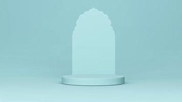 Step Stage Podium Stage backdrop with Arabic arch . 3d rendering photo