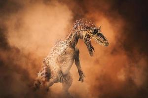 cryolophosaurus, dinosaurio sobre fondo de humo foto