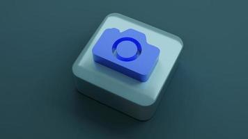 camera icon on square shape , 3d rendering photo