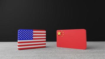 United States of America square flag with china square flag , 3d rendering photo