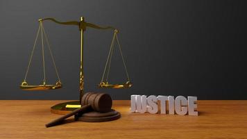 Scales of justice Law scales and hammer law Wooden judge gavel  HAMMER AND BASE 3D render with message justice photo