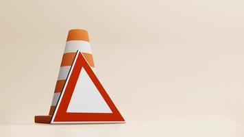 Traffic cones road cones  and road sign 3d rendering photo