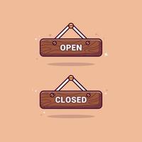 open and closed signs with wood cartoon vector