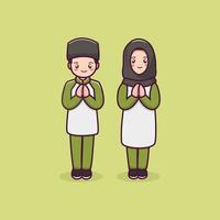 lindo hombre y mujer personaje musulmán pareja de dibujos animados de personajes islámicos vector