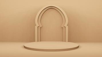 Step Stage Podium  Stage backdrop with Arabic arch . 3d rendering photo