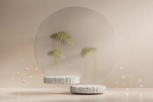 Terrazzo marble product presentation podium platform mock-up  3d rendering with palm tree background photo