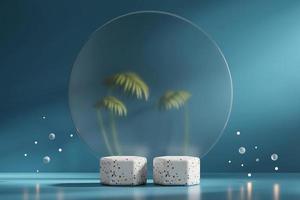 Terrazzo marble product presentation podium platform mock-up  3d rendering with palm tree background photo