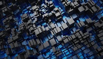 Futuristic Blue and Black squares extruded abstract background , 3d rendering photo