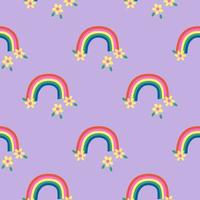 Colorful rainbows with Floral seamless vector repeat pattern. Design For Use Background, Wrapping Paper, All Over Print And Others