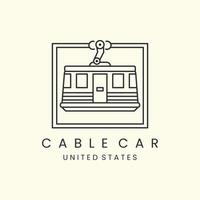 cable car with emblem and line art style logo icon template design. tram, gondola vector illustration
