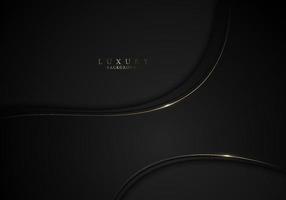 Abstract black curve shape with golden bent lines on dark background luxury style vector