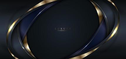 Abstract banner elegant 3D black and gold curve shape with shiny golden ribbon lines vector