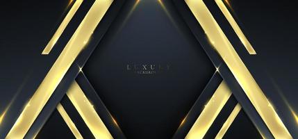 Banner web elegant 3D abstract blue stripes shapes with lighting shiny golden diagonal lines on dark blue background vector