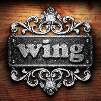 wing word of iron on wooden background photo