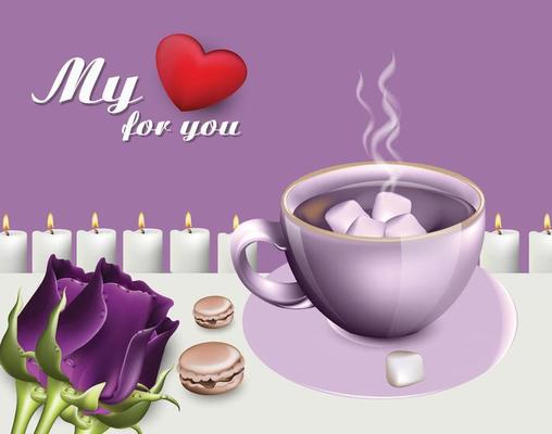 Purple flower with i love you background vector