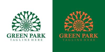 green park logo design. tree, leaf, root with negative space style. suitable for urban green park logo. vector