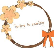 la primavera está llegando simple flor de primavera dibujada y corona de bowknot ilustración vectorial vector