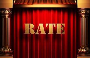 rate golden word on red curtain photo