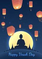 Vesak Day Creative Concept for Card or Banner. Happy Buddha Day with Siddhartha Gautama Statue