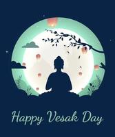 Vesak Day Creative Concept for Card or Banner. Happy Buddha Day with Siddhartha Gautama Statue vector