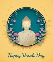 Vesak Day Creative Concept for Card or Banner. Happy Buddha Day with Siddhartha Gautama Statue vector