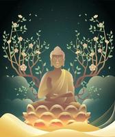 Vesak Day Creative Concept for Card or Banner. Happy Buddha Day with Siddhartha Gautama Statue vector