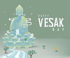 Vesak Day Creative Concept for Card or Banner. Happy Buddha Day with Siddhartha Gautama Statue vector