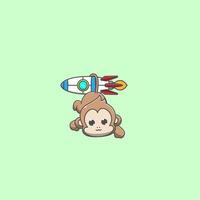 cute monkey playing rocket vector