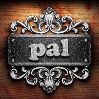 pal word of iron on wooden background photo