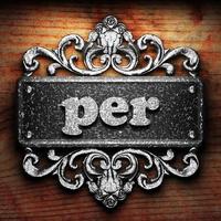 per word of iron on wooden background photo