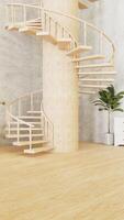 background of clean and warm living room with spiral stairs, 3D rendering photo